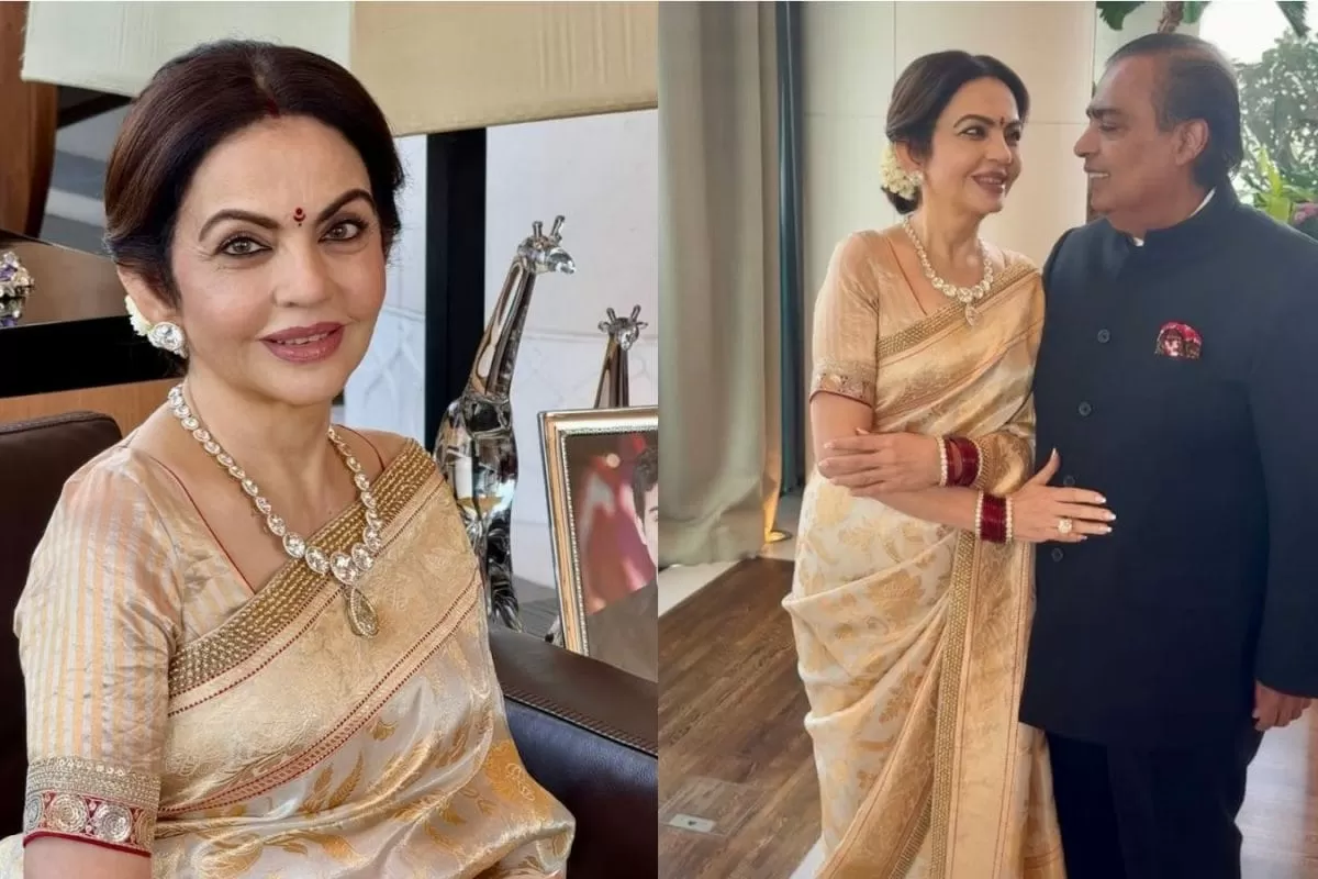 Nita Ambani's Gold Silk Saree And Massive Diamonds Turn Heads At Arjun Tendulkar–Saaniya Chandhok Wedding